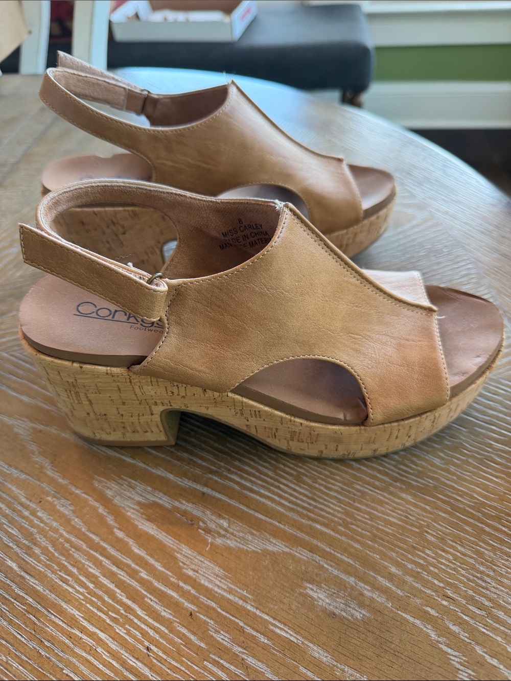 Corkys Tan Cork-Platform Slingback Wedge Sandals